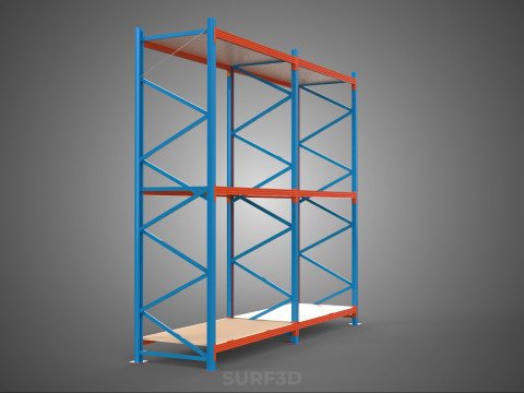FRAME SHELF WOOD STEEL WAREHOUSE METAL SHELVES STORAGE RACK TRAY 3D Model