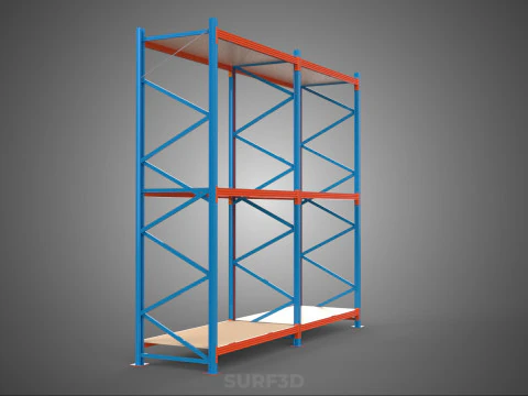 FRAME SHELF WOOD STEEL WAREHOUSE METAL SHELVES STORAGE RACK TRAY 3D Model