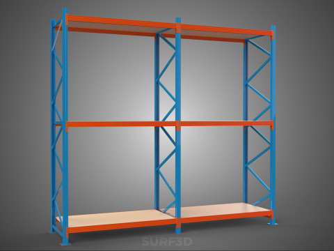 FRAME SHELF WOOD STEEL WAREHOUSE METAL SHELVES STORAGE RACK TRAY 3D Model