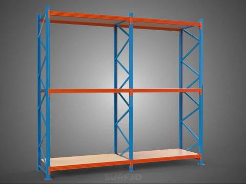 FRAME SHELF WOOD STEEL WAREHOUSE METAL SHELVES STORAGE RACK TRAY 3D Model