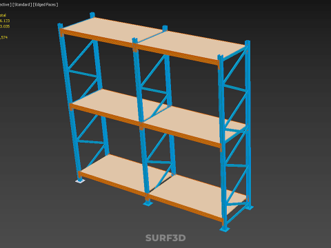 FRAME SHELF WOOD STEEL WAREHOUSE METAL SHELVES STORAGE RACK TRAY 3D Model