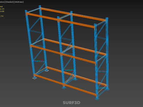 FRAME SHELF WOOD STEEL WAREHOUSE METAL SHELVES STORAGE RACK TRAY 3D Model