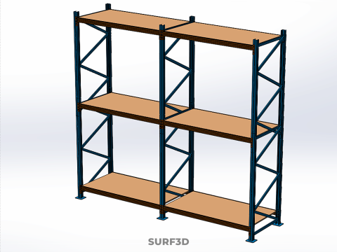 FRAME SHELF WOOD STEEL WAREHOUSE METAL SHELVES STORAGE RACK TRAY 3D Model