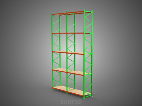VERTICAL TOWER WOOD STEEL WAREHOUSE METAL SHELVING STORAGE RACK 3D 模型