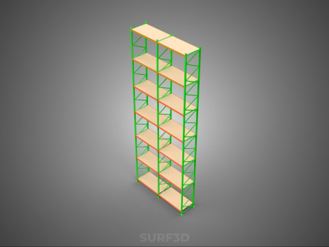 UPRIGHT TOWER WOOD STEEL WAREHOUSE METAL SHELVING STORAGE RACK 3D Model