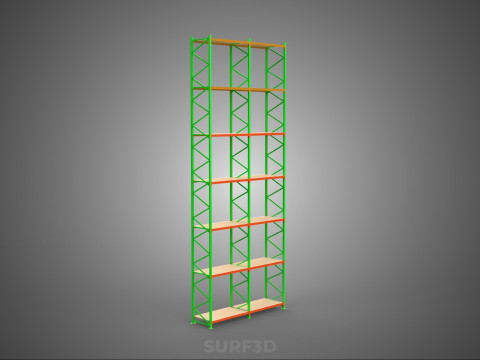 UPRIGHT TOWER WOOD STEEL WAREHOUSE METAL SHELVING STORAGE RACK 3D Model