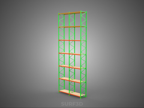 UPRIGHT TOWER WOOD STEEL WAREHOUSE METAL SHELVING STORAGE RACK 3D Model