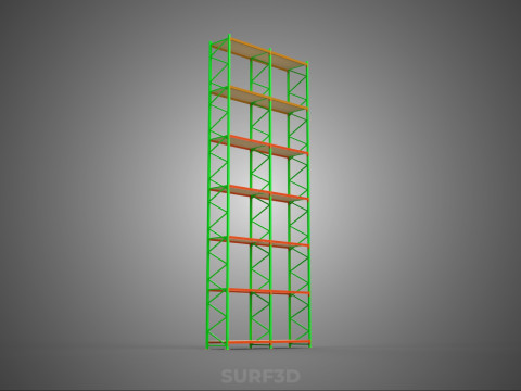 UPRIGHT TOWER WOOD STEEL WAREHOUSE METAL SHELVING STORAGE RACK 3D Model