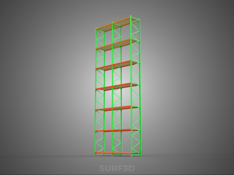 UPRIGHT TOWER WOOD STEEL WAREHOUSE METAL SHELVING STORAGE RACK 3D Model