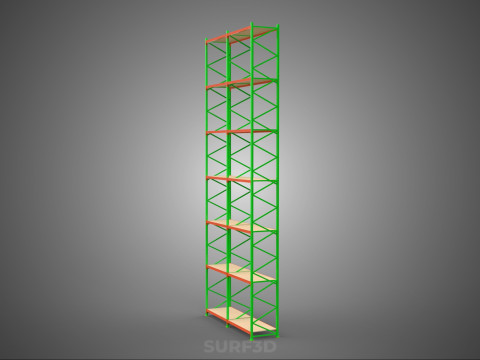 UPRIGHT TOWER WOOD STEEL WAREHOUSE METAL SHELVING STORAGE RACK 3D Model
