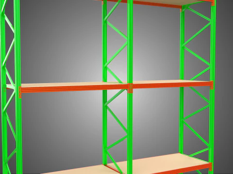 UPRIGHT TOWER WOOD STEEL WAREHOUSE METAL SHELVING STORAGE RACK 3D Model