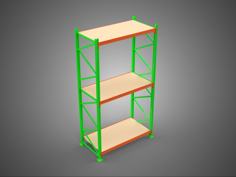 FRAME RACK SHELF WOOD STEEL WAREHOUSE METAL SHELVES STORAGE TRAY 3D Model