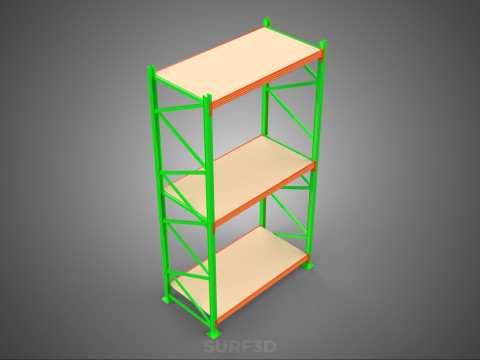 FRAME RACK SHELF WOOD STEEL WAREHOUSE METAL SHELVES STORAGE TRAY 3D Model