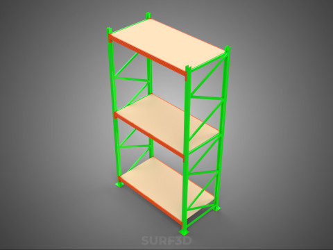 FRAME RACK SHELF WOOD STEEL WAREHOUSE METAL SHELVES STORAGE TRAY 3D Model