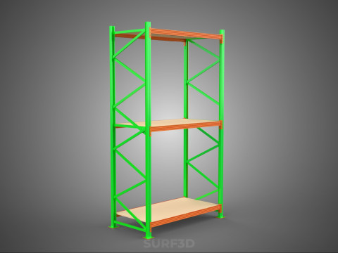 FRAME RACK SHELF WOOD STEEL WAREHOUSE METAL SHELVES STORAGE TRAY 3D Model
