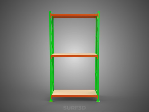 FRAME RACK SHELF WOOD STEEL WAREHOUSE METAL SHELVES STORAGE TRAY 3D Model
