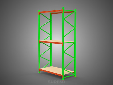 FRAME RACK SHELF WOOD STEEL WAREHOUSE METAL SHELVES STORAGE TRAY 3D Model