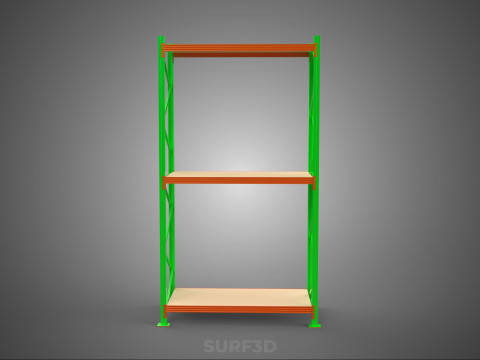 FRAME RACK SHELF WOOD STEEL WAREHOUSE METAL SHELVES STORAGE TRAY 3D Model