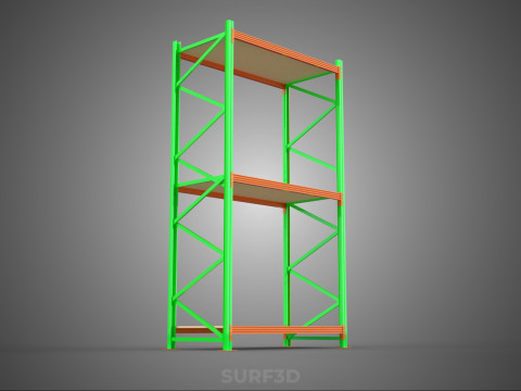 FRAME RACK SHELF WOOD STEEL WAREHOUSE METAL SHELVES STORAGE TRAY 3D Model