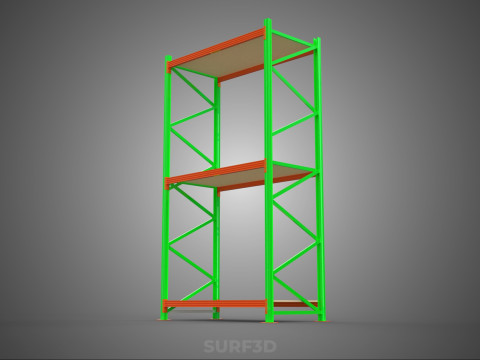 FRAME RACK SHELF WOOD STEEL WAREHOUSE METAL SHELVES STORAGE TRAY 3D Model
