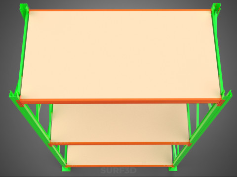 FRAME RACK SHELF WOOD STEEL WAREHOUSE METAL SHELVES STORAGE TRAY 3D Model