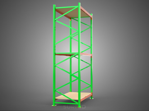 FRAME RACK SHELF WOOD STEEL WAREHOUSE METAL SHELVES STORAGE TRAY 3D Model