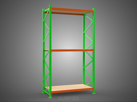 FRAME RACK SHELF WOOD STEEL WAREHOUSE METAL SHELVES STORAGE TRAY 3D Model