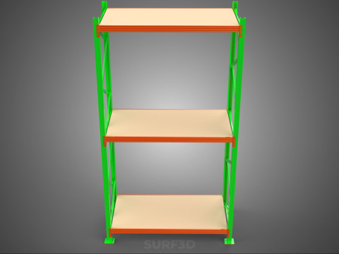 FRAME RACK SHELF WOOD STEEL WAREHOUSE METAL SHELVES STORAGE TRAY 3D Model