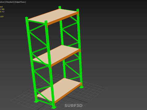 FRAME RACK SHELF WOOD STEEL WAREHOUSE METAL SHELVES STORAGE TRAY 3D Model