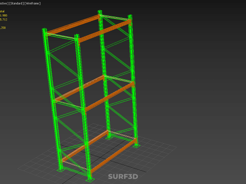FRAME RACK SHELF WOOD STEEL WAREHOUSE METAL SHELVES STORAGE TRAY 3D Model