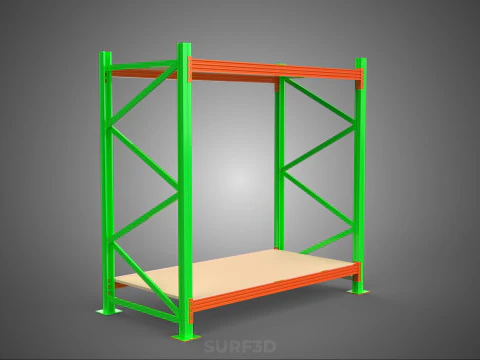 FRAME RACK SHELF WOOD WAREHOUSE METAL MODULAR SHELVING STORAGE 3D Model