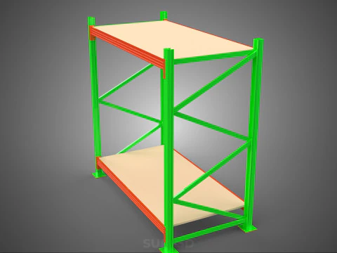 FRAME RACK SHELF WOOD WAREHOUSE METAL MODULAR SHELVING STORAGE 3D Model