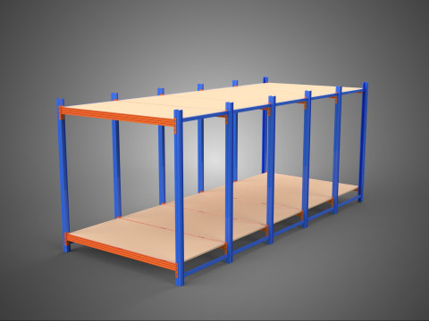 FRAME HORIZONTAL WOOD METAL WAREHOUSE SHELVING STORAGE RACK TRAY Modello 3D