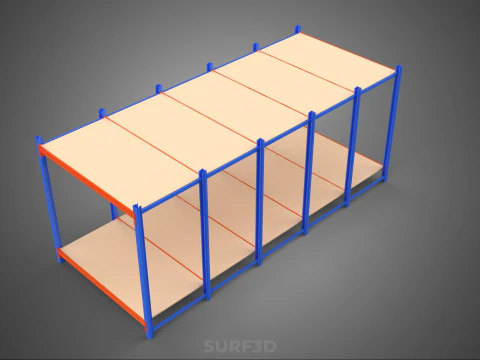 FRAME HORIZONTAL WOOD METAL WAREHOUSE SHELVING STORAGE RACK TRAY 3D Model