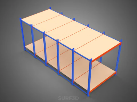 FRAME HORIZONTAL WOOD METAL WAREHOUSE SHELVING STORAGE RACK TRAY 3D Model