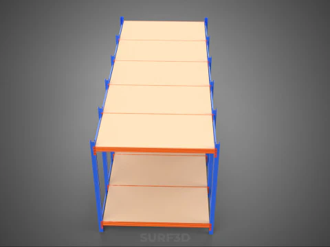 FRAME HORIZONTAL WOOD METAL WAREHOUSE SHELVING STORAGE RACK TRAY 3D Model