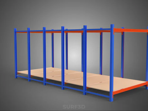 FRAME HORIZONTAL WOOD METAL WAREHOUSE SHELVING STORAGE RACK TRAY 3D Model