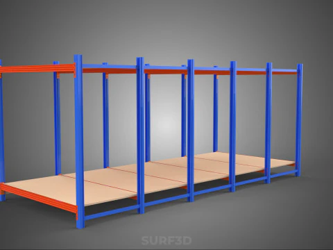 FRAME HORIZONTAL WOOD METAL WAREHOUSE SHELVING STORAGE RACK TRAY 3D Model