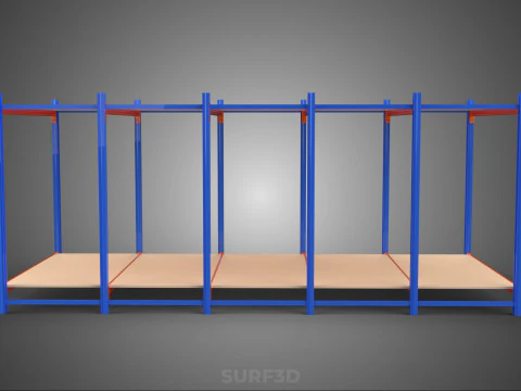 FRAME HORIZONTAL WOOD METAL WAREHOUSE SHELVING STORAGE RACK TRAY 3D Model