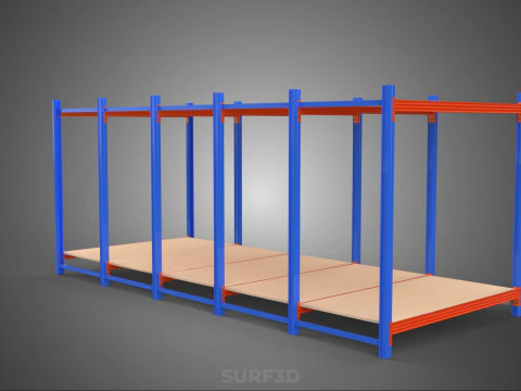 FRAME HORIZONTAL WOOD METAL WAREHOUSE SHELVING STORAGE RACK TRAY 3D Model