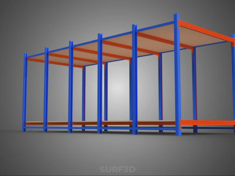 FRAME HORIZONTAL WOOD METAL WAREHOUSE SHELVING STORAGE RACK TRAY 3D Model