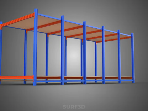 FRAME HORIZONTAL WOOD METAL WAREHOUSE SHELVING STORAGE RACK TRAY 3D Model