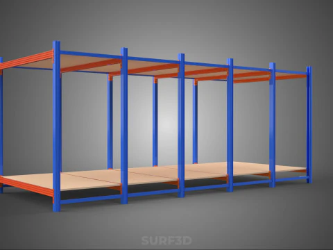 FRAME HORIZONTAL WOOD METAL WAREHOUSE SHELVING STORAGE RACK TRAY 3D Model