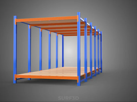 FRAME HORIZONTAL WOOD METAL WAREHOUSE SHELVING STORAGE RACK TRAY 3D Model