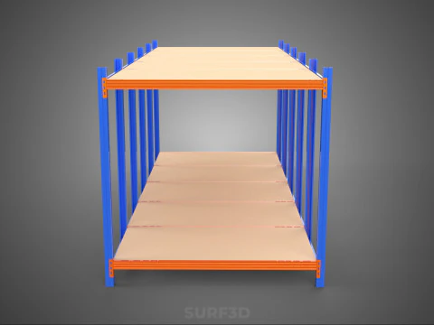 FRAME HORIZONTAL WOOD METAL WAREHOUSE SHELVING STORAGE RACK TRAY 3D Model