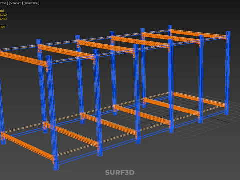 FRAME HORIZONTAL WOOD METAL WAREHOUSE SHELVING STORAGE RACK TRAY 3D Model