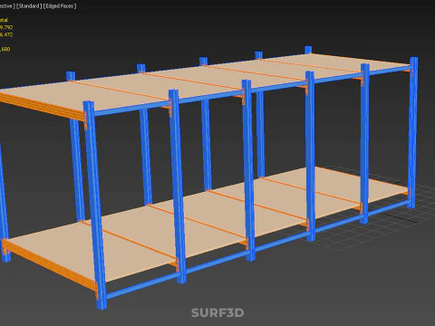 FRAME HORIZONTAL WOOD METAL WAREHOUSE SHELVING STORAGE RACK TRAY 3D Model