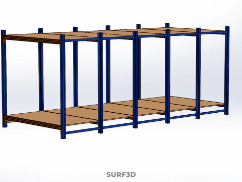 FRAME HORIZONTAL WOOD METAL WAREHOUSE SHELVING STORAGE RACK TRAY 3D Model