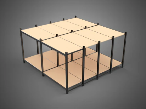 MODULAIR DISPLAYFRAME MAGAZIJNREK OPBERGREK HOUT METAAL 3D Model