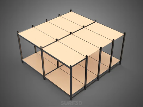 MODULAR DISPLAY FRAME WAREHOUSE SHELVING STORAGE RACK WOOD METAL 3D Model